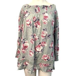 NWT Doe & Rae Small Elastic Top Bell Sleeves Smock Floral Light Green Blouse NWT